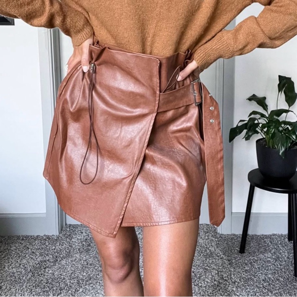 Brown faux Leather Skirt